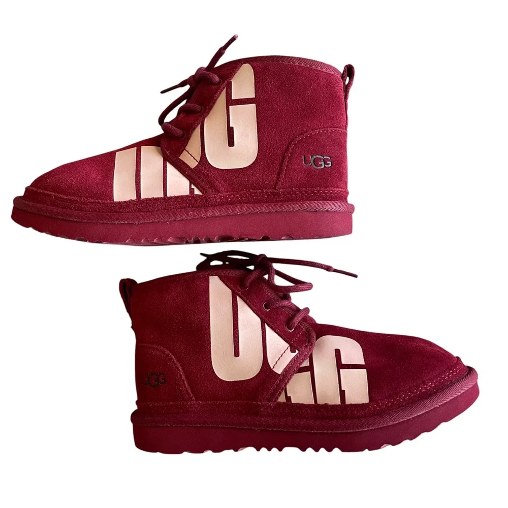 UGG Big Kids Size US 4/36 Rich Red Suede 1129054K Neumel Chopd Lace-Up Boots NEW